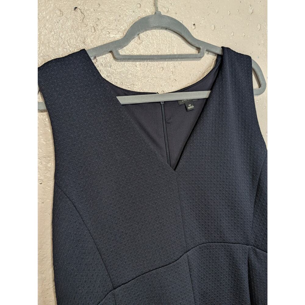 Ann Taylor Navy Blue Textured Fit & Flare V Neck Dress - Picture 3 of 6